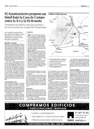 EL AYUNTAMIENTO PROPONE UN TUNEL BAJO LA CASA DE CAMPO ENTRE LA A-5 Y LA M-30 NORTE (artculo en formato PDF)