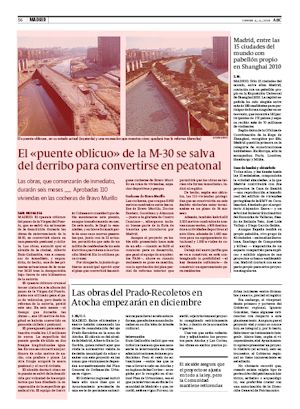 EL "PUENTE OBLICUO" DE LA M-30 SE SALVA DEL DERRIBO PARA CONVERTIRSE EN PEATONAL (artculo en formato PDF)