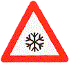 PAVIMENTO DESLIZANTE POR HIELO O NIEVE Peligro por la proximidad de una zona de la calzada cuyo pavimento puede resultar especialmente deslizante a causa de hielo o nieve.